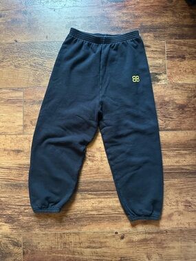Balenciaga Black Boys Fleece Jogger Sweatpants Yellow BB Logo Size 6 Regular